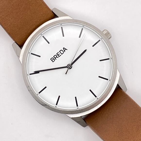 BREDA 5-0170531 Watch Men White Dial Silver Tone Brown Leather 39mm - Picture 2 of 14